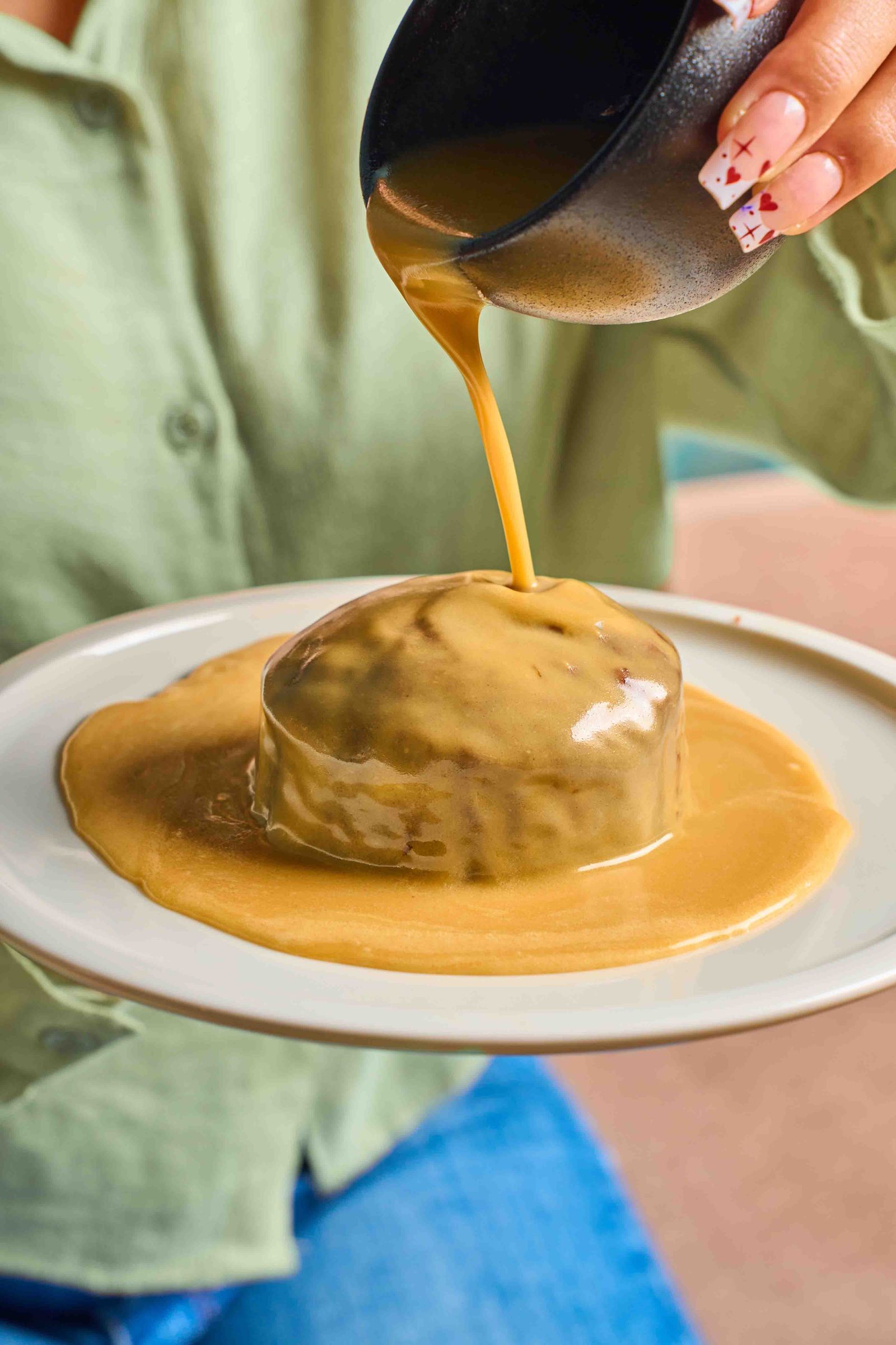Warm toffee pudding with sauce